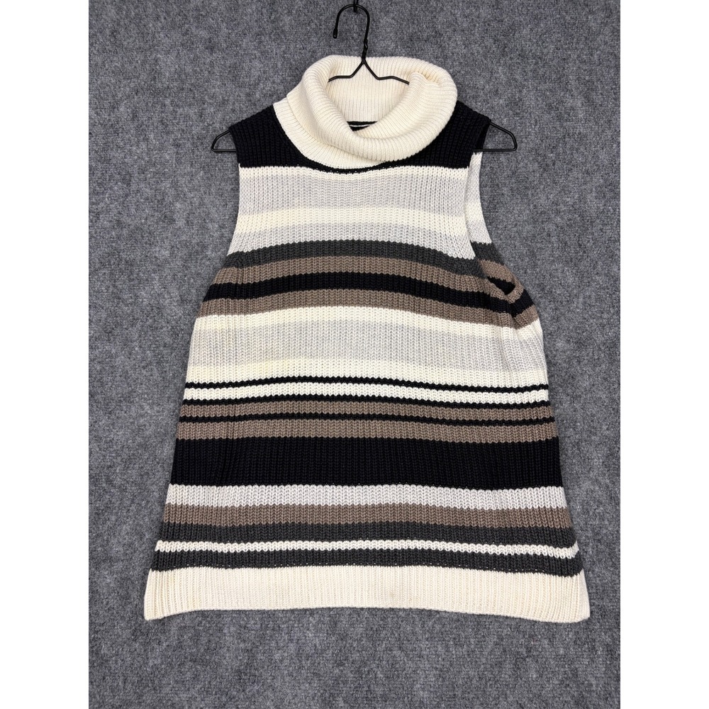 Abercrombie & Fitch Sleeveless Turtleneck Striped Knit Sweater Cream Brown M